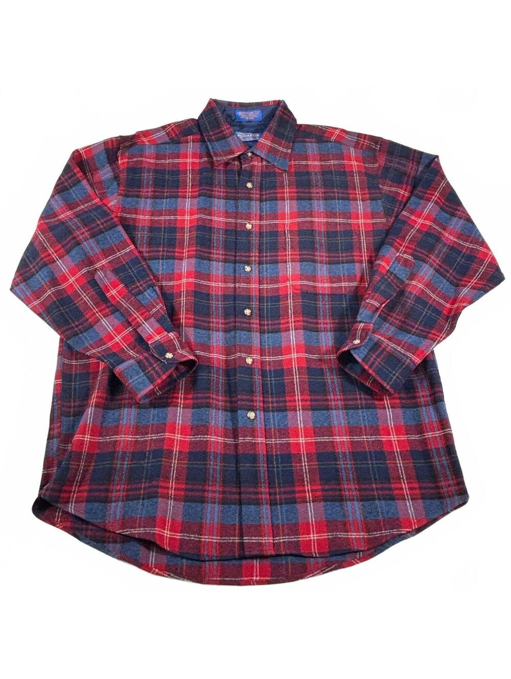 Vintage Pendleton Men's Red & Blue Plaid Wool Button-Up Shirt L